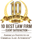 10 Best Law Firm, Client Satisfaction | 2019 and 2020 | American Institute of Criminal Law Attorneys